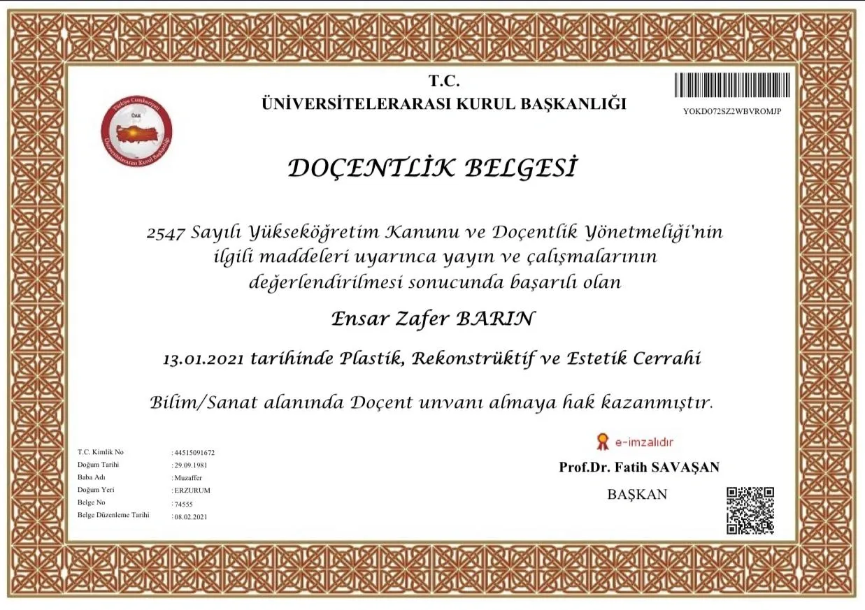 Associate Professorship (Doçentlik) certificate